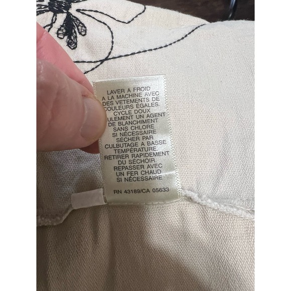 Vintage Susan Bristol Tan and Black Floral Embroidered Cotton Pants Suit, Size L - Picture 7 of 13